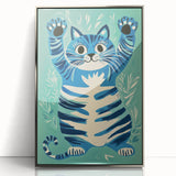 Playroom Wall Art – Fun Blue Cat Illustration for Kids' Decor