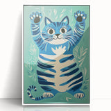 Playroom Wall Art – Fun Blue Cat Illustration for Kids' Decor