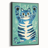 Playroom Wall Art – Fun Blue Cat Illustration for Kids' Decor
