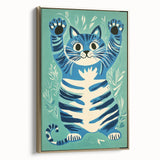 Playroom Wall Art – Fun Blue Cat Illustration for Kids' Decor