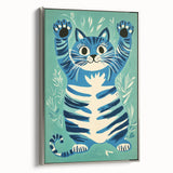 Playroom Wall Art – Fun Blue Cat Illustration for Kids' Decor