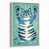Playroom Wall Art – Fun Blue Cat Illustration for Kids' Decor