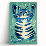 Playroom Wall Art – Fun Blue Cat Illustration for Kids' Decor