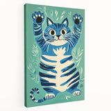 Playroom Wall Art – Fun Blue Cat Illustration for Kids' Decor