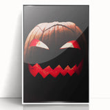 Art deco poster of a stylized autumnal tree in rich orange and brown tones, framed in white acrylic.