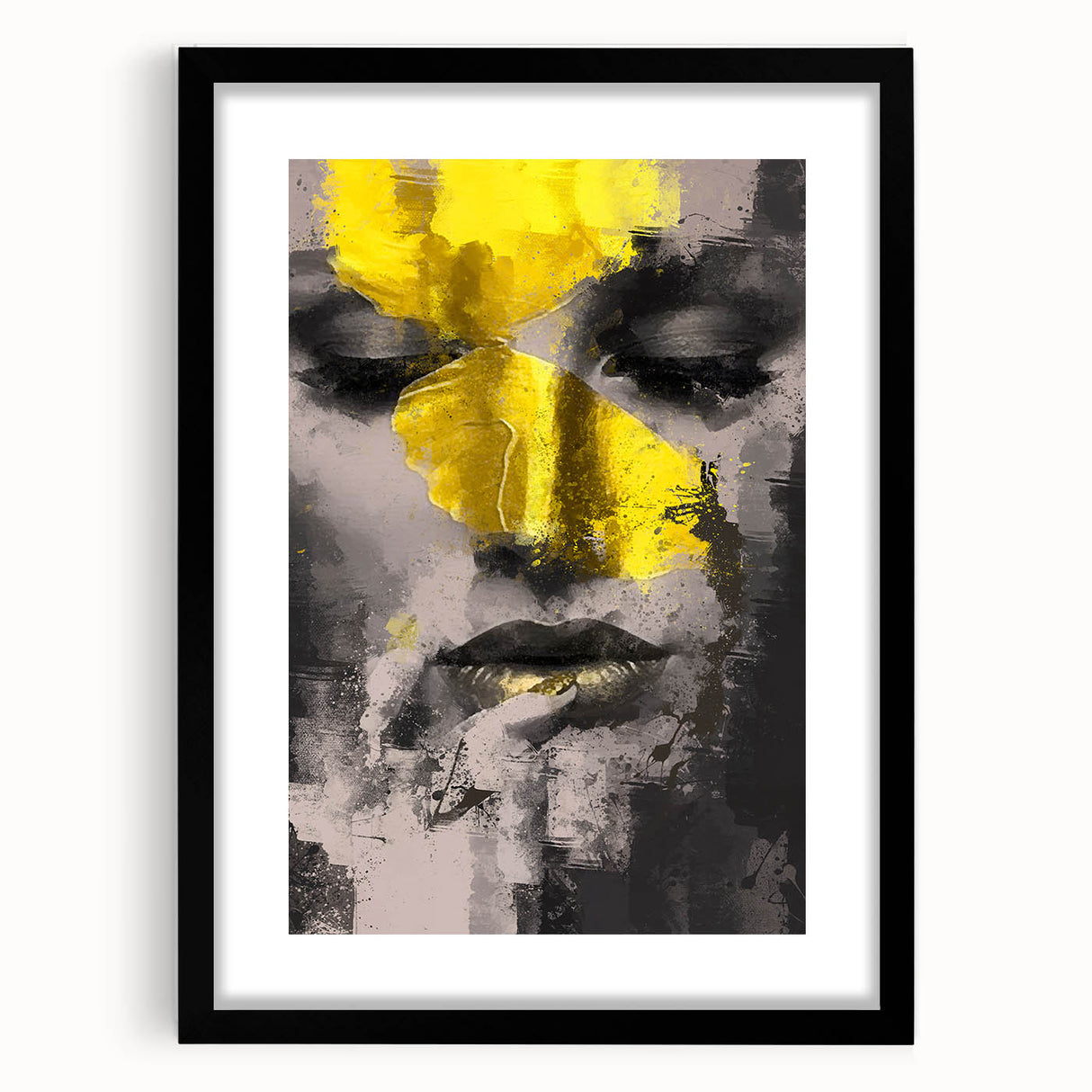Abstract figurative frame with a black mat, showcasing a modern design. This front view highlights the elegant contours and artistic details, perfect for contemporary decor.