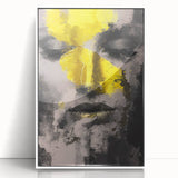 Abstract figurative wall art in a white frame, showcasing vibrant colors and dynamic shapes, perfect for modern home decor. Ideal for living rooms or creative spaces.