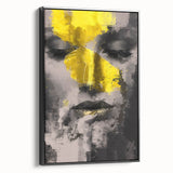 Framed abstract figurative canvas art showcasing a modern design with bold black tones, viewed from the side, perfect for contemporary home decor.