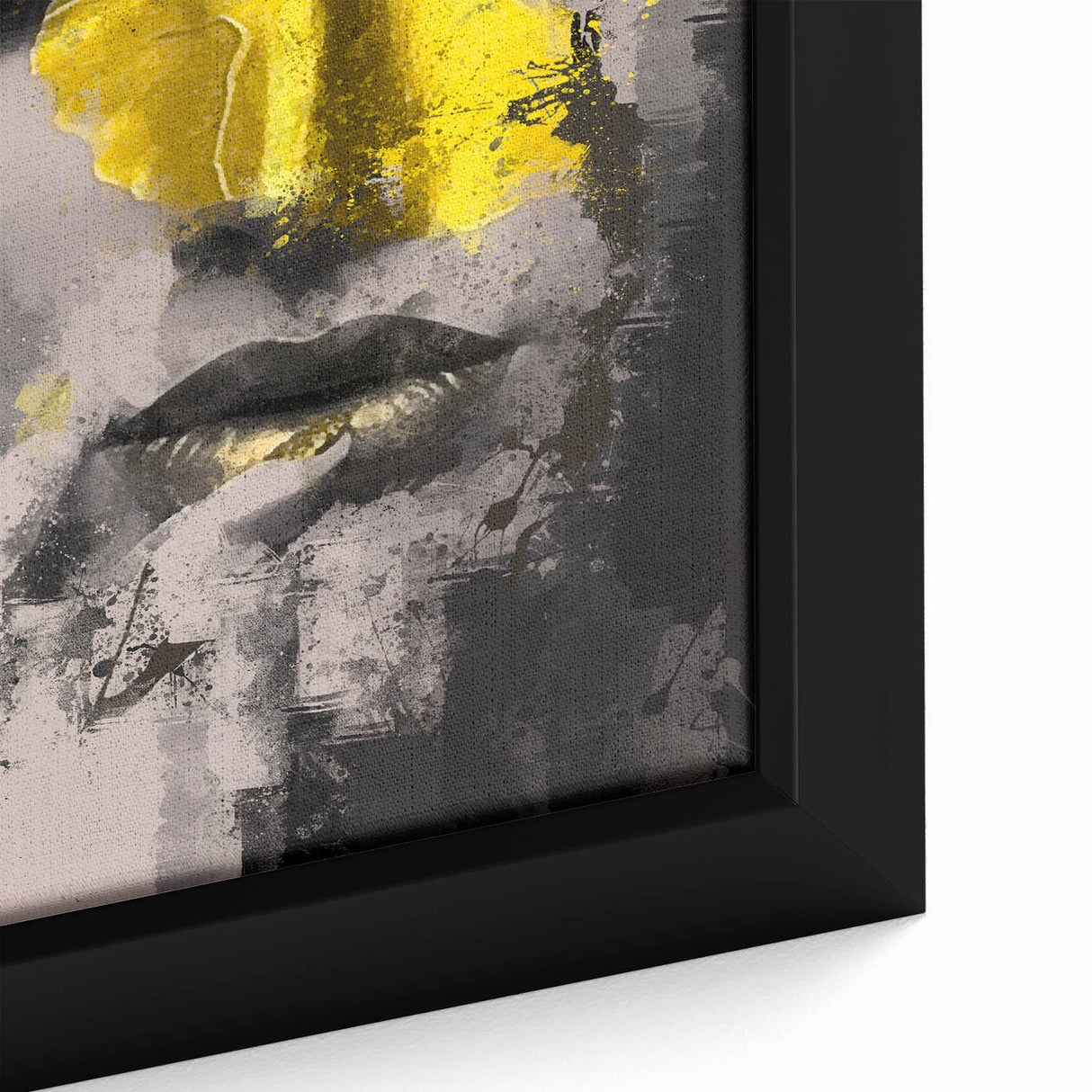 Abstract figurative artwork close-up showcasing vibrant colors and intricate brush strokes, elegantly framed for modern home decor, adding a contemporary touch to any space.