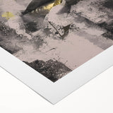 Abstract figurative artwork on rolled canvas showcasing vibrant colors and dynamic shapes, packaged securely in a sturdy cardboard tube for easy transport and display.