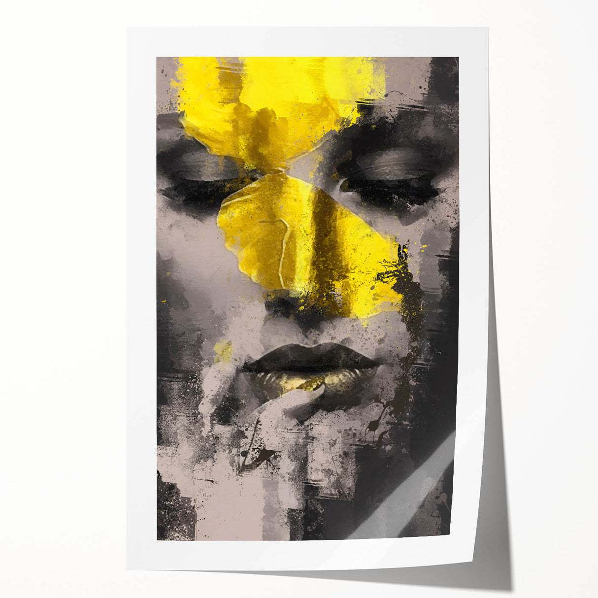Abstract figurative art print showcasing vibrant colors and dynamic shapes, rolled and securely packaged in a protective cardboard tube for easy shipping and display.