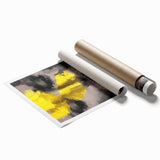 Abstract figurative wall art print showcasing vibrant colors and dynamic shapes, rolled and packaged in a protective cardboard tube, perfect for home decor.