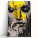 Abstract figurative stretched canvas artwork leaning against a wall, showcasing vibrant colors and dynamic shapes, ideal for modern home decor and artistic expression.