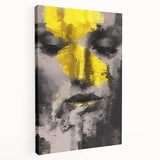 Abstract figurative stretched canvas artwork showcasing vibrant colors and dynamic shapes, perfect for modern home decor. Side view highlights depth and texture.