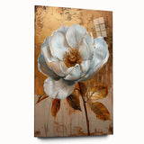 Abstract floral wall art displayed in a sleek acrylic frame, showcasing vibrant colors and intricate designs, ideal for modern home decor. Side view highlights the depth and clarity of the artwork, perfect for adding a touch of elegance to any room.