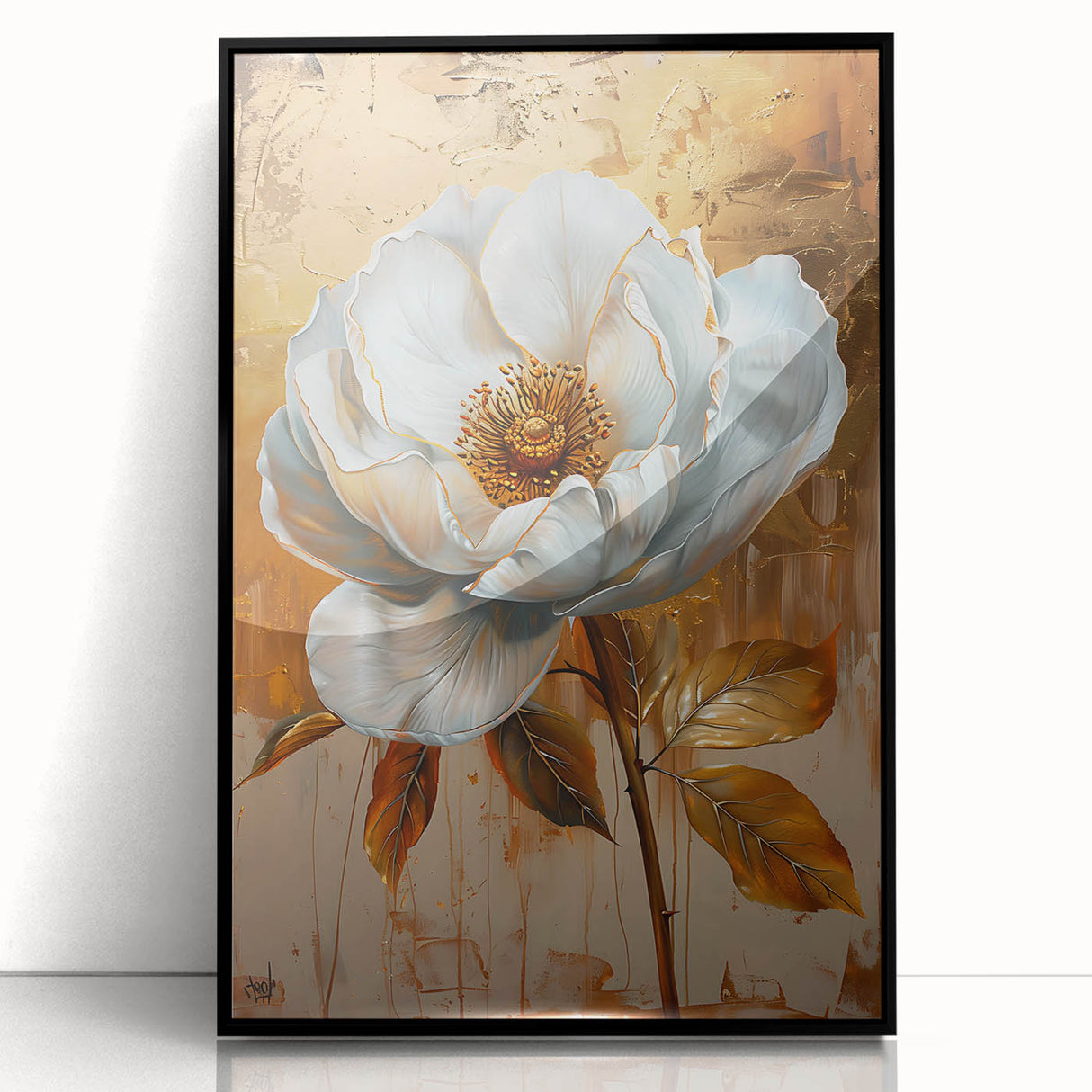 Framed abstract floral wall art in vibrant colors, featuring intricate designs on a black background, ideal for modern home decor or office spaces.