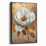 Framed abstract floral wall art on a black canvas, showcasing vibrant colors and intricate designs. Side view highlights the sleek frame and modern aesthetic, perfect for home decor.
