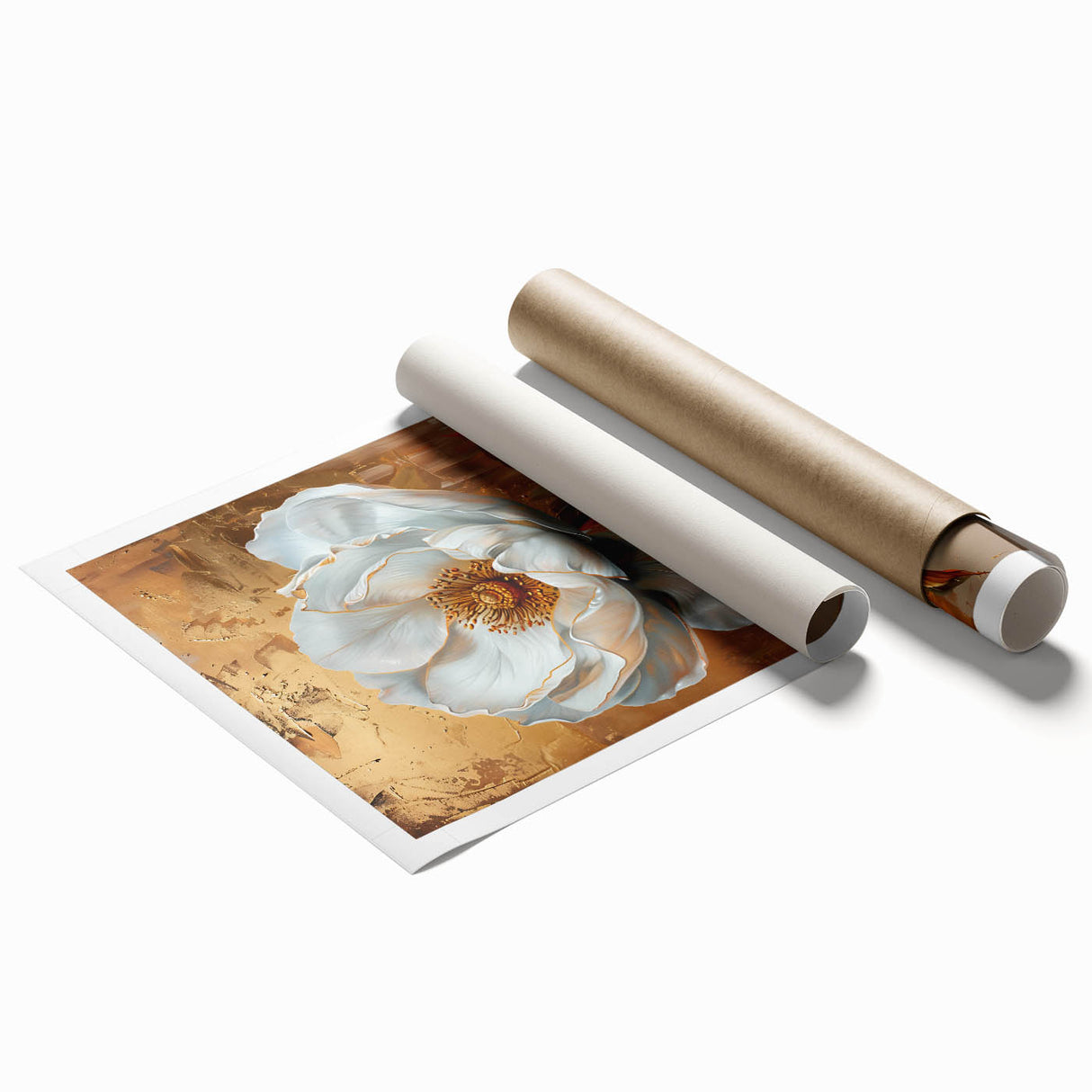 Abstract floral wall art rolled print showcasing vibrant colors and intricate designs, perfect for home decor. Packaged securely in a sturdy cardboard tube for easy shipping.