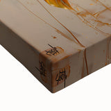 Close-up of an abstract floral wall art design on stretched canvas, showcasing vibrant colors and intricate details, ideal for modern home decor.