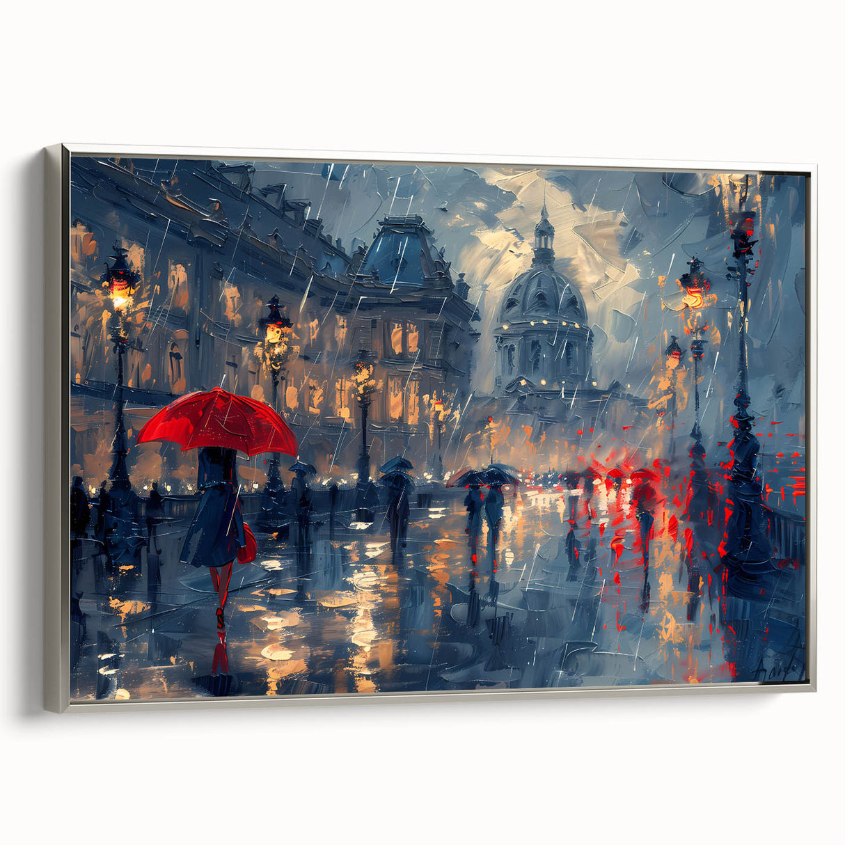 Framed abstract landscape wall art featuring a serene silver-toned canvas, showcasing harmonious colors and modern design, perfect for home decor enhancement.