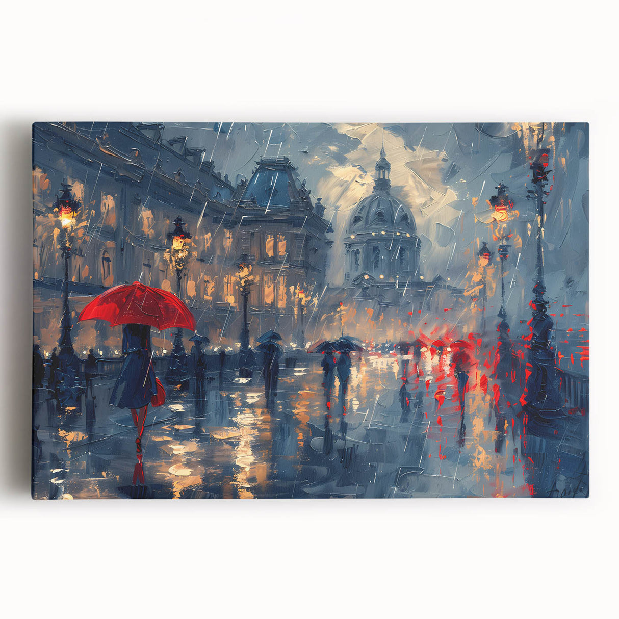 Abstract landscape wall art on stretched canvas featuring vibrant colors and dynamic shapes, perfect for modern home decor, enhancing interior spaces with a creative touch.