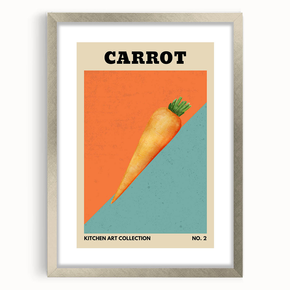 Textured art of abstract fruit designs in vibrant colors on a silver-framed mat, ideal for bedroom wall decor.
