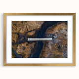 Gold-framed landscape bridge artwork with a mat, showcasing intricate details and vibrant colors, perfect for home decor or gallery display.