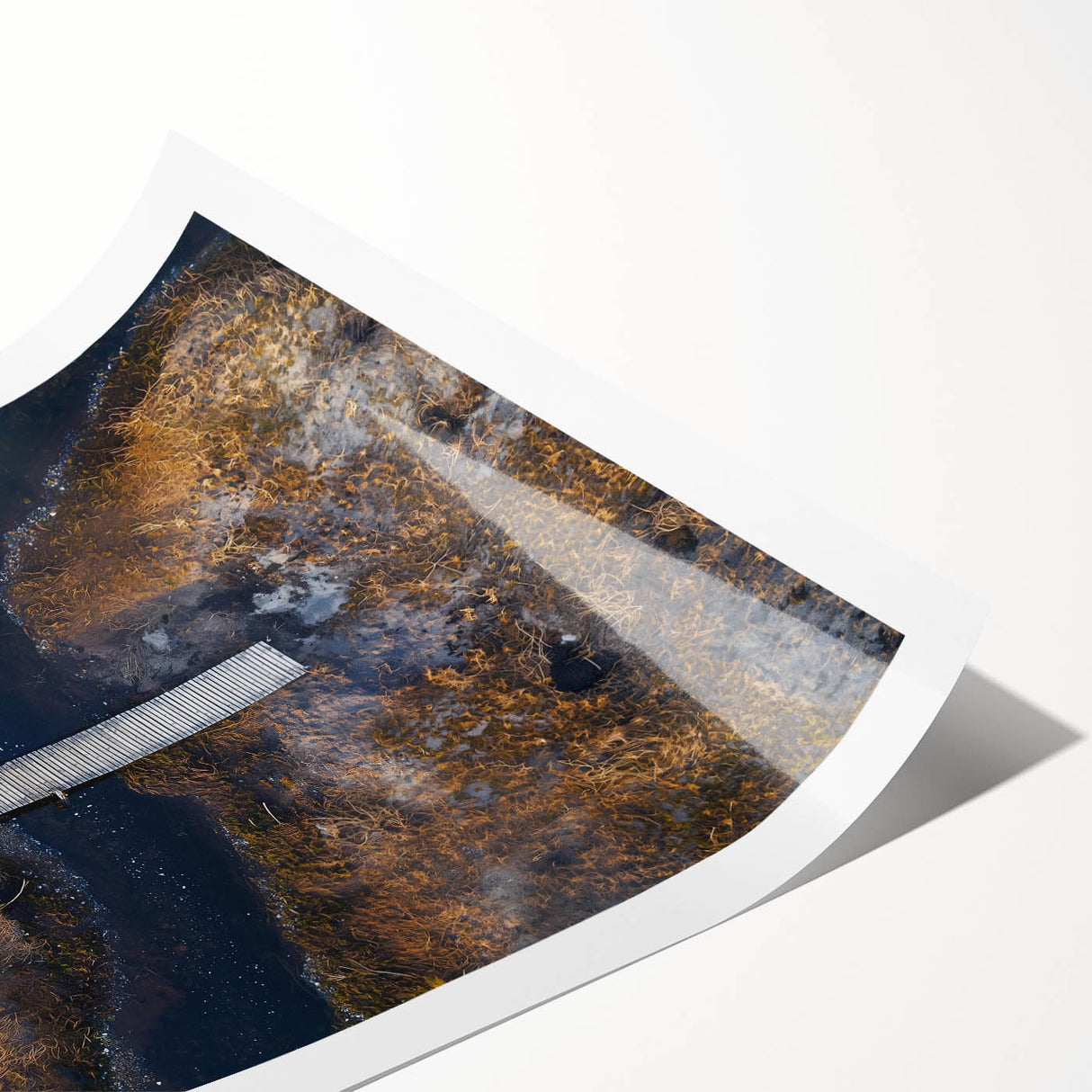 Landscape bridge print on rolled canvas showcasing vibrant colors and intricate detailing, packaged securely in a sturdy cardboard tube for protection and easy display.
