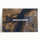 Landscape canvas artwork depicting a serene bridge over a tranquil river, surrounded by lush greenery and vibrant colors, perfect for home decor or art enthusiasts.