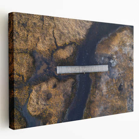 Stretched canvas artwork depicting a serene landscape bridge scene with vibrant colors, showcasing lush greenery and a peaceful river, perfect for home decor.