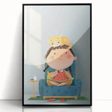 Girls Bedroom Art – Cozy Reading Time with Cat Illustration Print