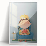 Girls Bedroom Art – Cozy Reading Time with Cat Illustration Print