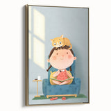Girls Bedroom Art – Cozy Reading Time with Cat Illustration Print