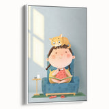 Girls Bedroom Art – Cozy Reading Time with Cat Illustration Print