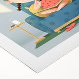 Girls Bedroom Art – Cozy Reading Time with Cat Illustration Print