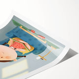 Girls Bedroom Art – Cozy Reading Time with Cat Illustration Print