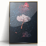 Large art print of an autumnal scene in mid-century modernist style, framed in gold acrylic, suitable for nursery wall decor.