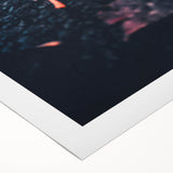 Art deco poster featuring a stylized autumnal scene in warm orange and brown tones on rolled canvas.