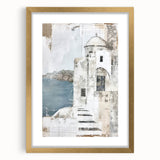 Abstract architecture wall art framed in gold with a white mat, showcasing geometric shapes and lines, perfect for modern home decor in a stylish setting.