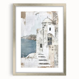 Abstract architectural wall art framed in silver with a mat, showcasing geometric patterns and a modern design, perfect for contemporary home décor.