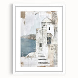 Abstract architecture wall art framed with a white mat, showcasing geometric shapes in muted colors, perfect for modern home decor or office spaces.