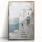 Framed abstract architecture wall art featuring a gold-accented design on an acrylic surface, ideal for modern home décor. The artwork's striking geometric patterns enhance contemporary interiors, making it a stylish focal point.