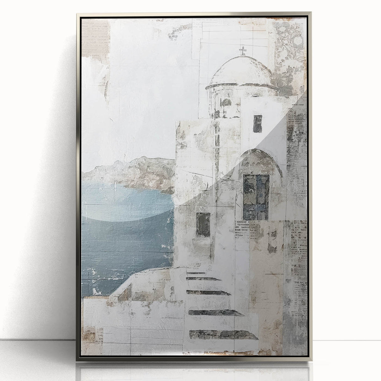 Framed abstract architecture wall art in silver acrylic, showcasing geometric designs and modern aesthetics, ideal for contemporary home decor or office interiors.