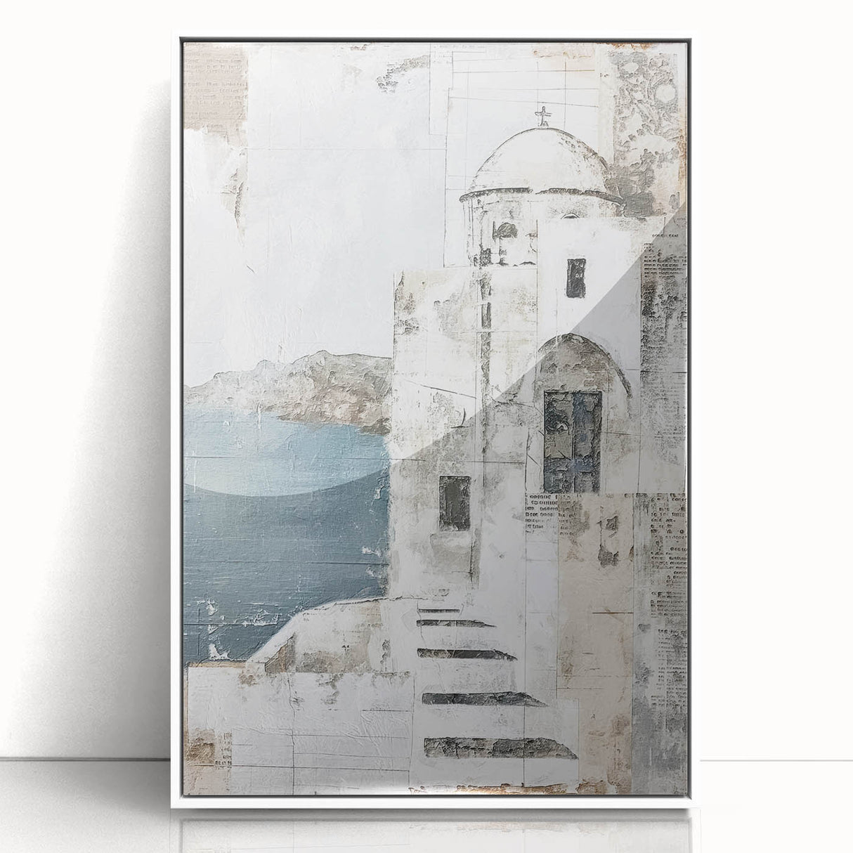 Framed abstract architecture wall art in white acrylic, showcasing geometric shapes and soft colors, ideal for modern home decor and artistic interiors.
