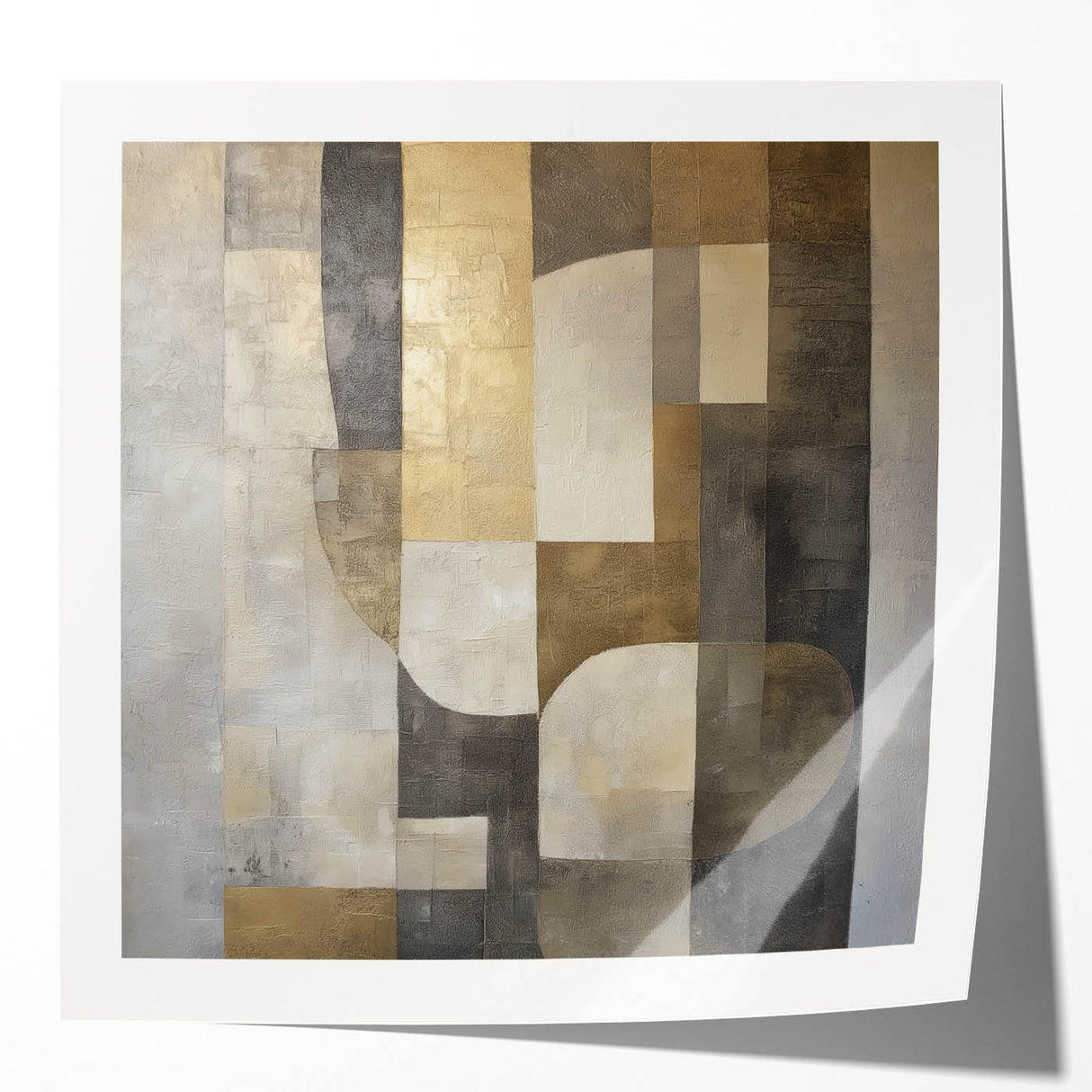 Abstract geometric photo print mockup set featuring glossy finishes, showcasing vibrant colors and dynamic shapes, ideal for modern decor and design presentations.