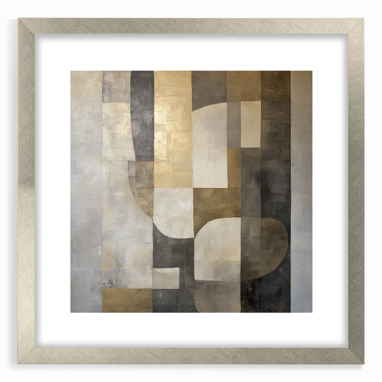 Abstract geometric frame in silver with a mat, showcasing a modern design ideal for contemporary decor. Perfect for adding a stylish touch to living spaces or offices.