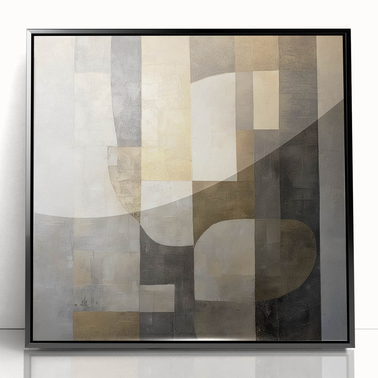 Framed abstract geometric wall art in black acrylic, showcasing a modern design with sharp angles and lines, perfect for contemporary home decor.