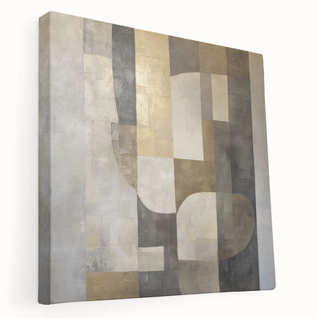 Abstract geometric stretched canvas artwork showcasing vibrant colors and intricate patterns, ideal for modern home decor. Side view highlights the canvas thickness and gallery wrap, perfect for adding a contemporary touch to any interior space.