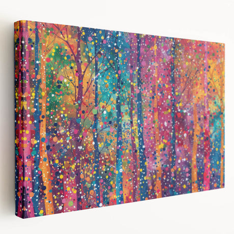 Abstract splatter art canvas with vibrant colors, showcasing dynamic patterns and textures, ideal for modern home decor. Perfect for adding a contemporary touch to any room.