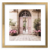 Extra large abstract art print featuring a textured depiction of an ornate French door, set in a gold frame.